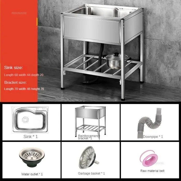 Pia de cozinha simples com bacia dupla, para sala de jantar, suporte reforçado,