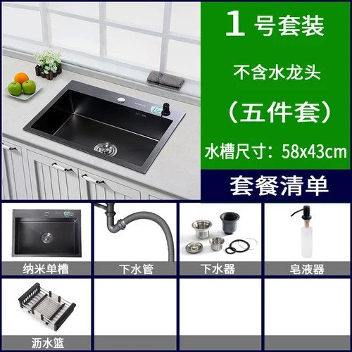 Pias simples feitas à mão para bancada de cozinha, pias de lavagem nano pretas