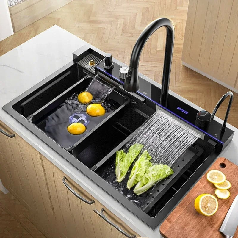 Pias de cozinha inteligentes com slot único para apartamentos, pias multifuncio