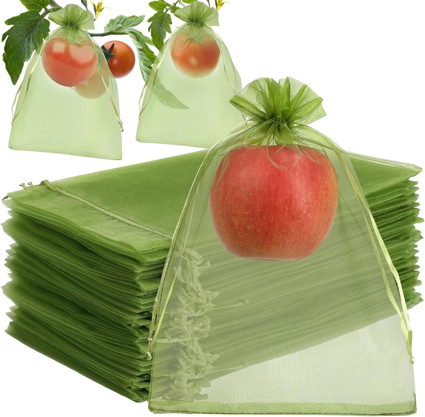 5/300 sacos de rede de proteção de frutas com cordão reutilizáveis sacos de