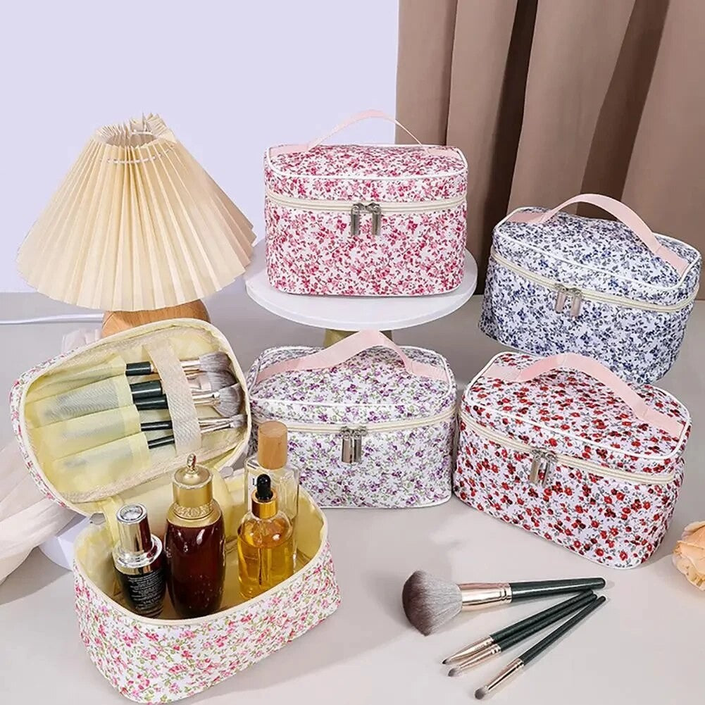 Bolsa cosmética de algodão padrão floral capacidade saco cosmético duplo zí