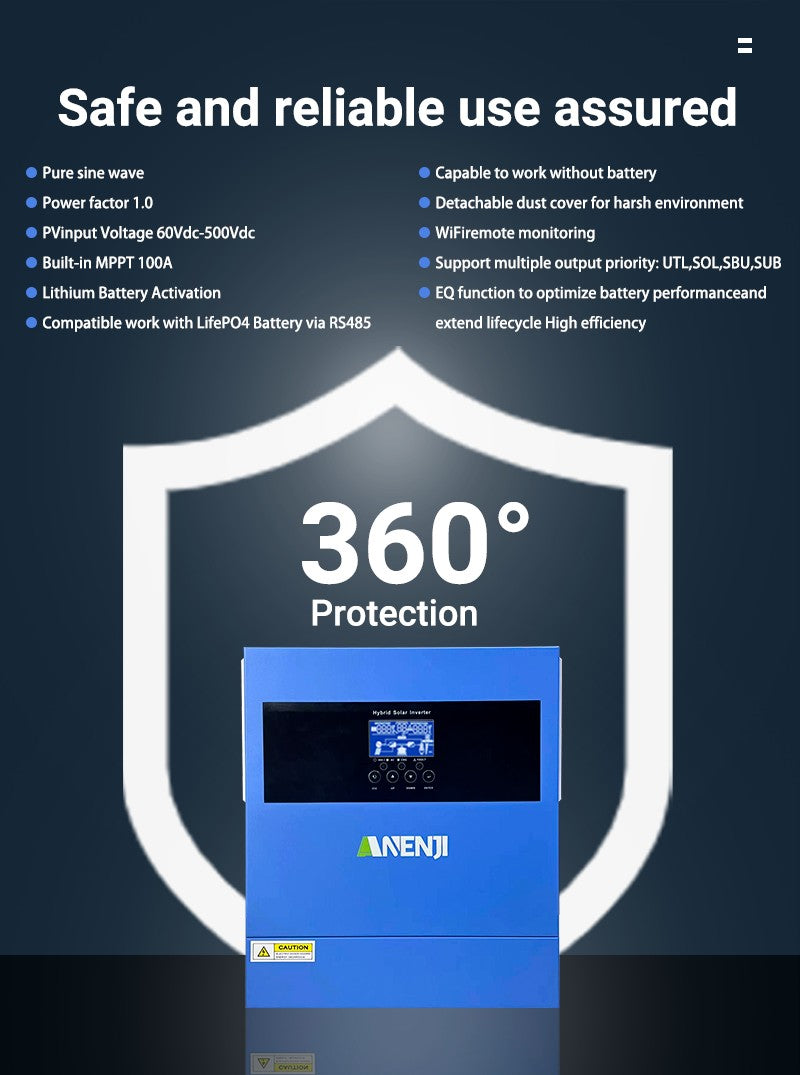 ANENJI 4KW 6.2KW 11KW Inversor Solar Híbrido 24V 48V 230VAC Max PV 500V 100A 12
