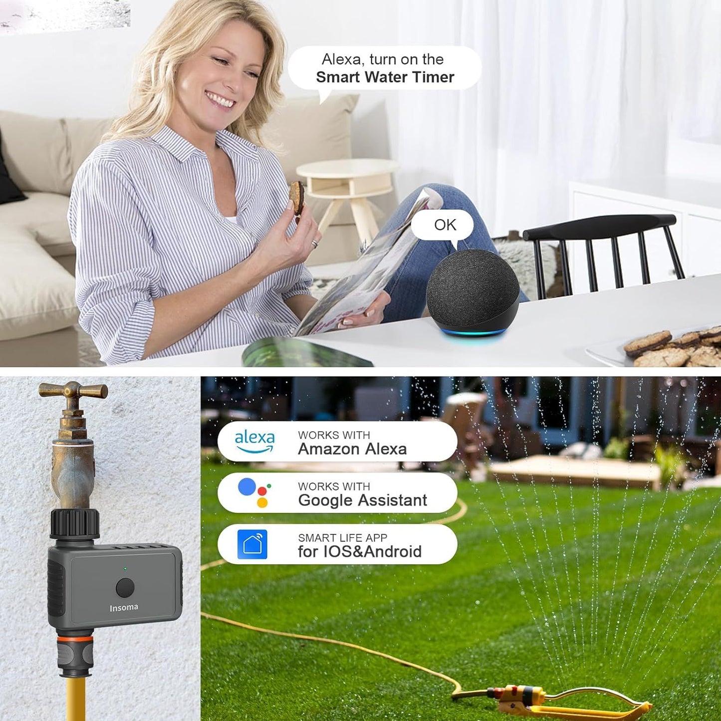 Insoma wi fi automático polvilhe temporizador remoto jardim temporizador de ág