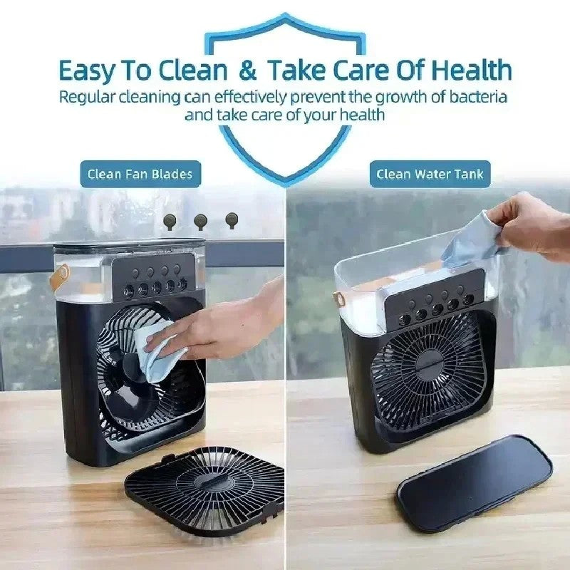 Ventilador com umidificador portátil de luz noturna LED - Mini refrigerador de