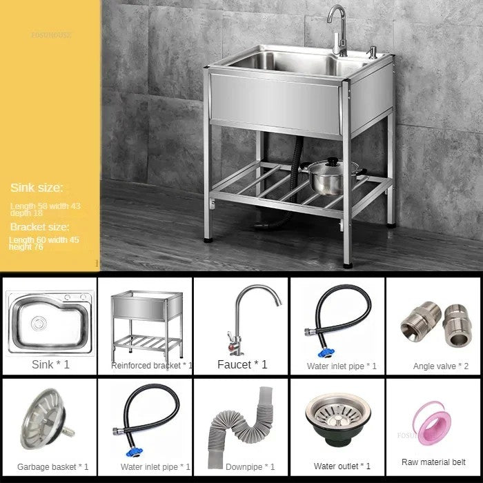Pia de cozinha simples com bacia dupla, para sala de jantar, suporte reforçado,