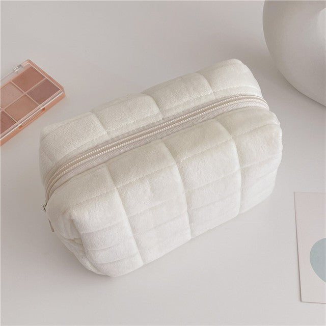 Bolsa de armazenamento de cosméticos de pele sólida, grande, feminina, zíper,