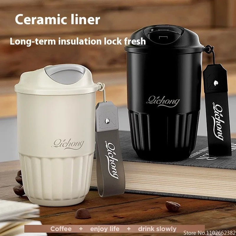 410ml forro cerâmico garrafa térmica xícara de café parede dupla aço inoxid