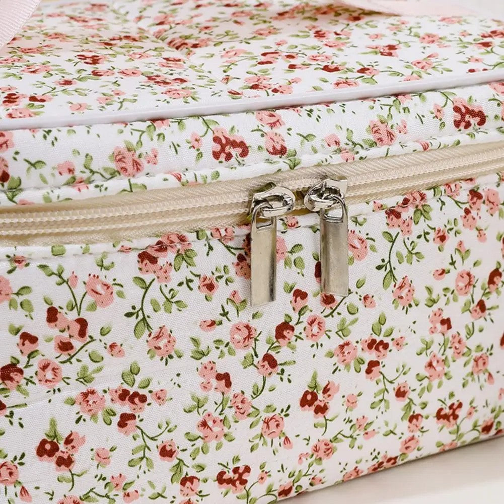 Bolsa cosmética de algodão padrão floral capacidade saco cosmético duplo zí