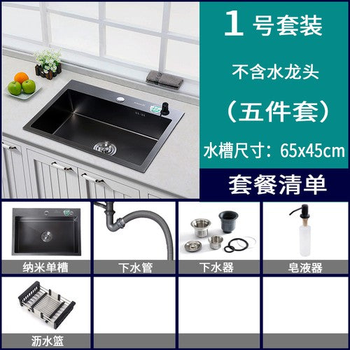 Pias simples feitas à mão para bancada de cozinha, pias de lavagem nano pretas
