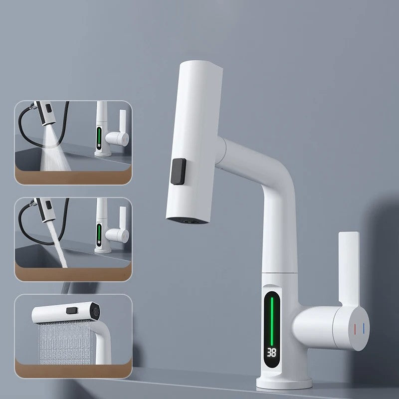 Torneira para lavatório com display digital inteligente, 3 funções, Puxe o Bi