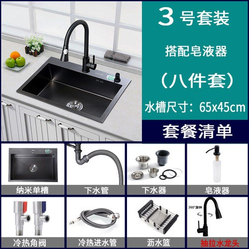 Pias simples feitas à mão para bancada de cozinha, pias de lavagem nano pretas