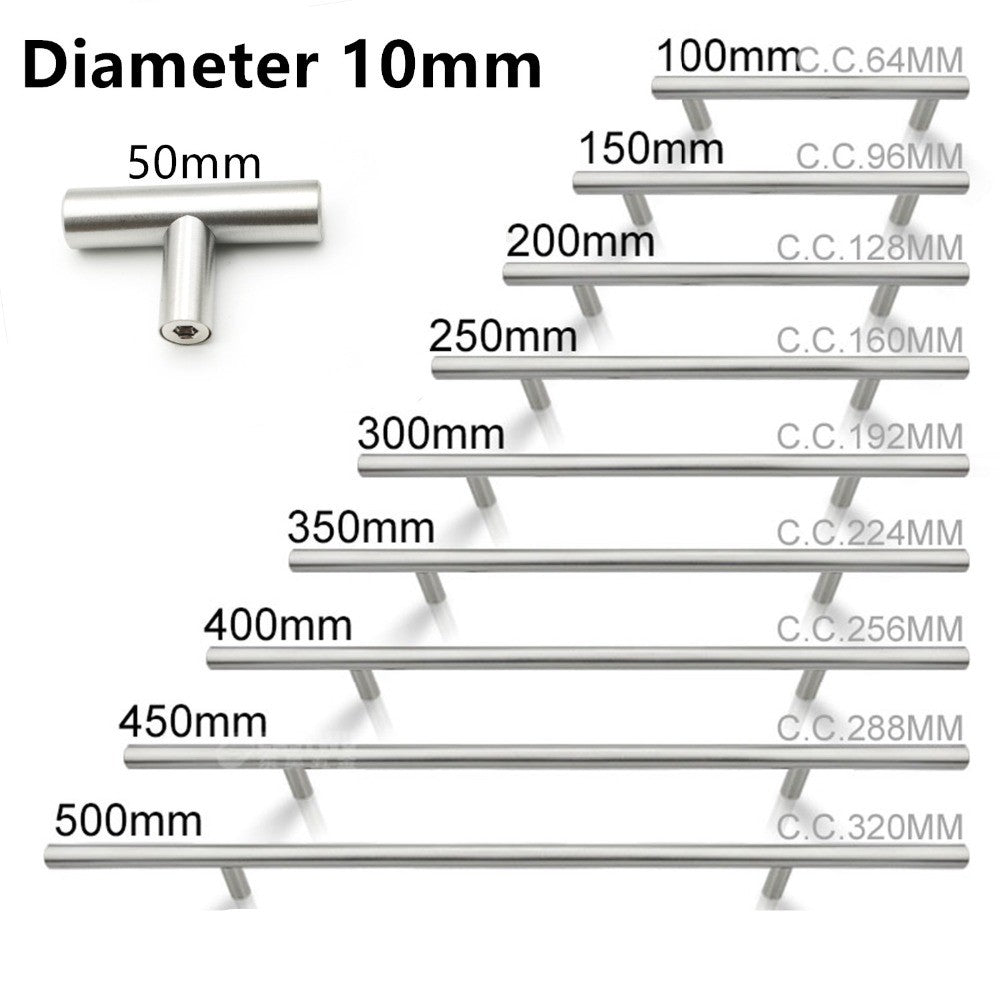 50mm a 500mm de aço inoxidável porta da cozinha armário t barra alça puxador