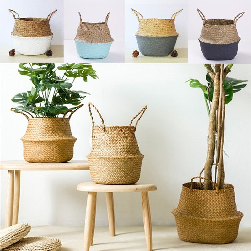 Nova palha tecelagem flor planta pote cesta grama plantador cesta interior ao ar