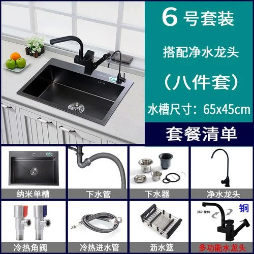 Pias simples feitas à mão para bancada de cozinha, pias de lavagem nano pretas