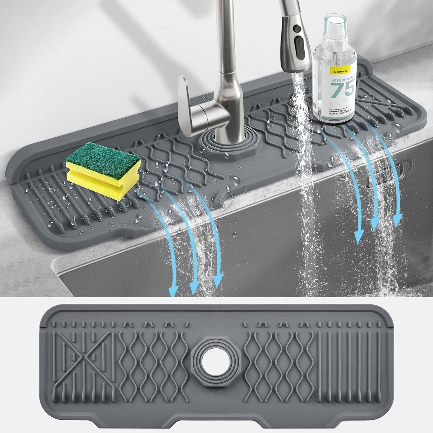 Tapete de respingo de silicone para torneira de cozinha, tapete de drenagem de p