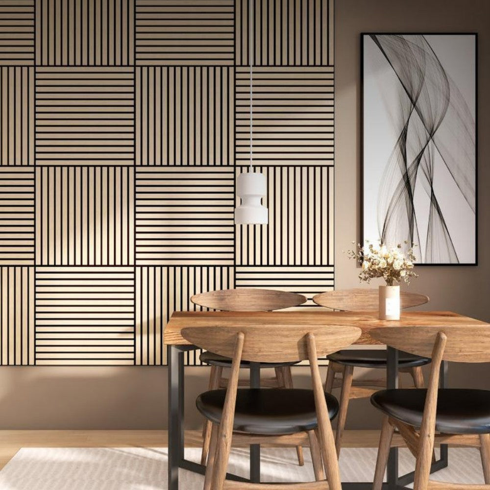 Design moderno ecológico 600x600mm painel acústico de ripas de madeira 2 peça