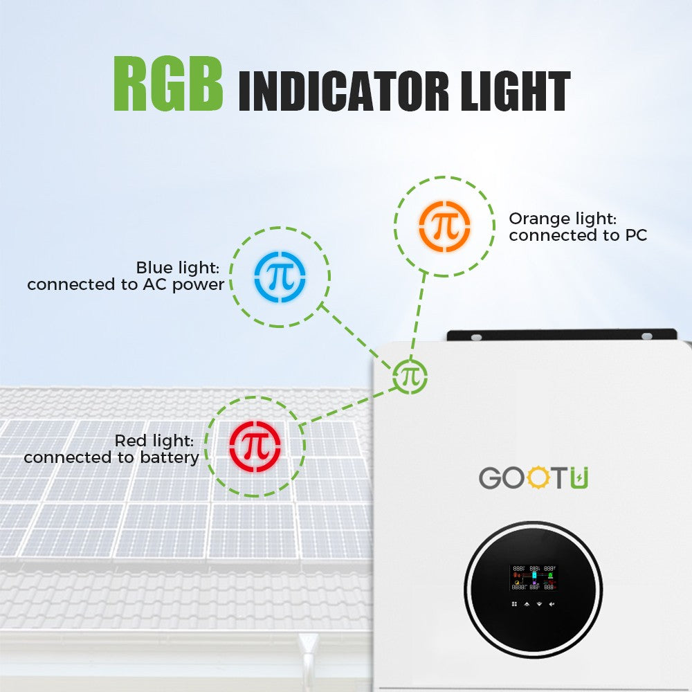 Gootu 6.2kw/10.2kw inversor solar híbrido saída dupla 24v/48v mppt 160a onda s