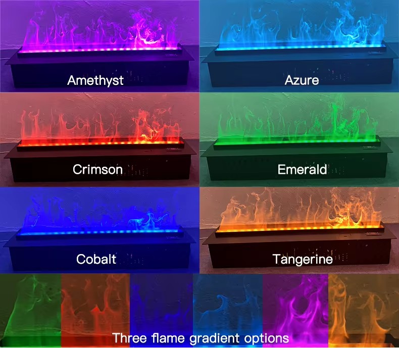 A lareira 3D inteligente com umidificador de vapor de água, chama LED decorativ