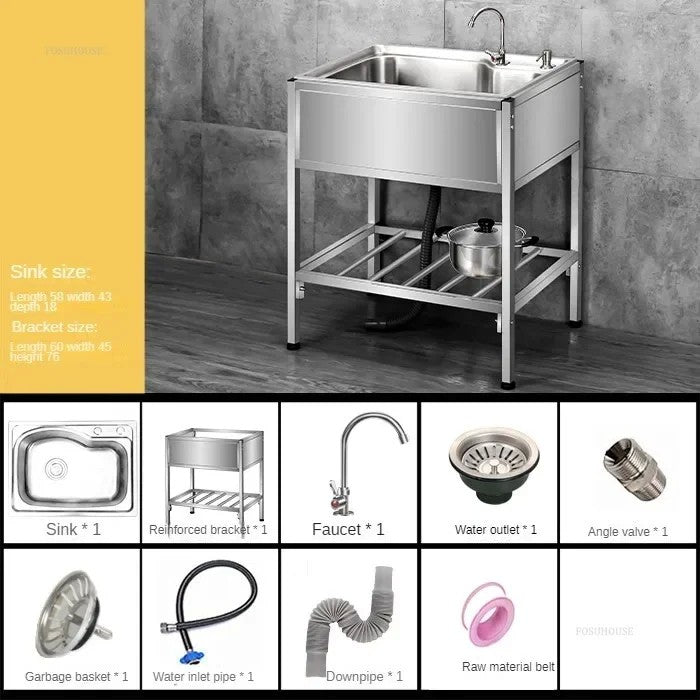 Pia de cozinha simples com bacia dupla, para sala de jantar, suporte reforçado,