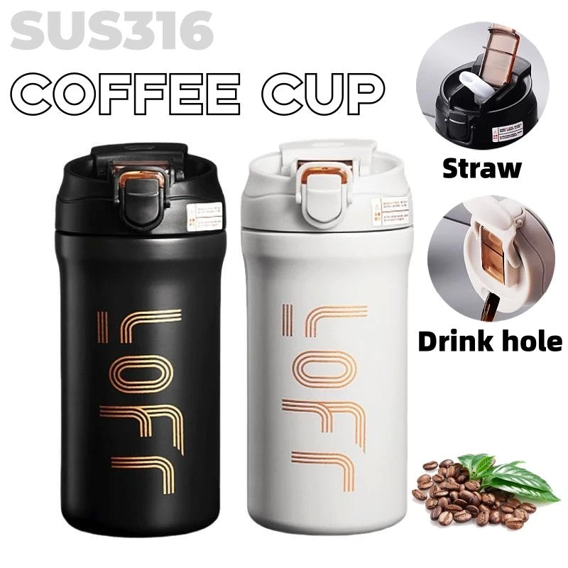 Caneca de café térmica com canudo, 600ml/21oz, parede dupla isolada, sublimaç