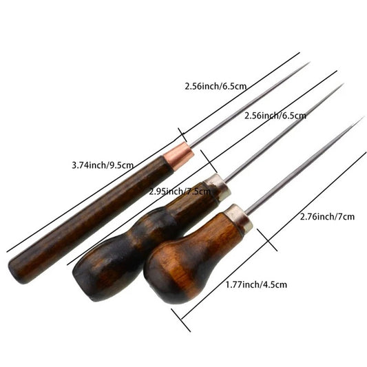 Lmdz punho de madeira furador de couro ferramentas de perfuração de couro fura