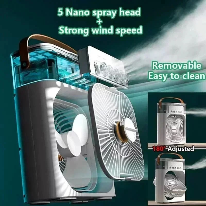 Ventilador com umidificador portátil de luz noturna LED - Mini refrigerador de