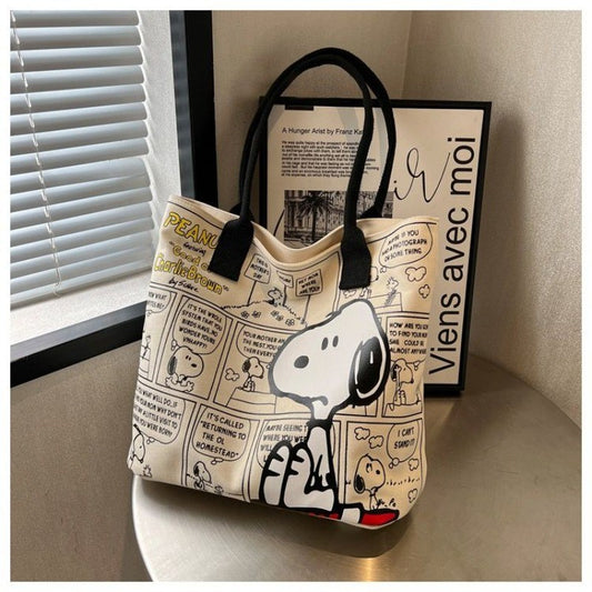 Nova bolsa de lona snoopy grande capacidade dos desenhos animados bonito sacola