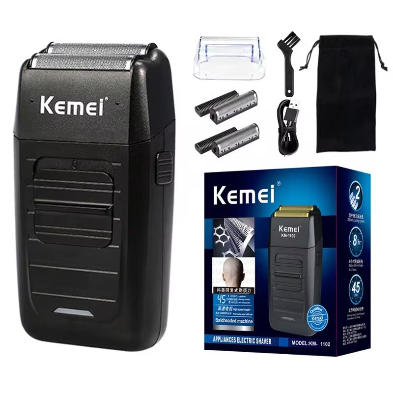 Kemei recarregável sem fio barbeador para homens lâmina dupla alternativa barb