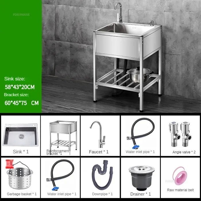 Pia de cozinha simples com bacia dupla, para sala de jantar, suporte reforçado,