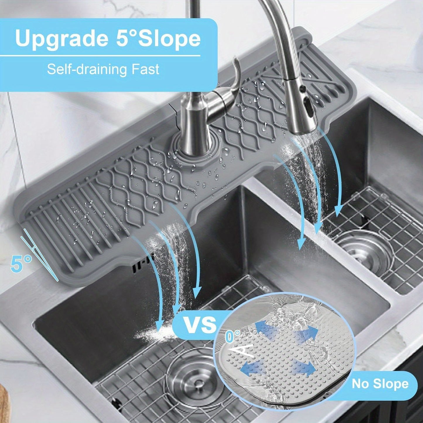 Tapete de respingo de silicone para torneira de cozinha, tapete de drenagem de p