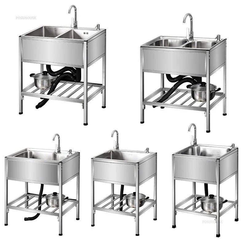 Pia de cozinha simples com bacia dupla, para sala de jantar, suporte reforçado,