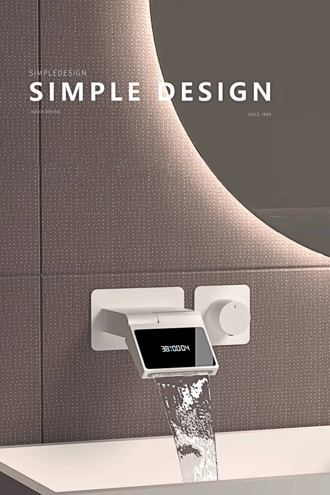 Torneira inteligente de latão preto para banheiro com design de display digital