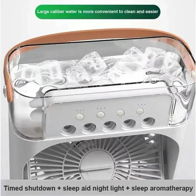 Ventilador com umidificador portátil de luz noturna LED - Mini refrigerador de