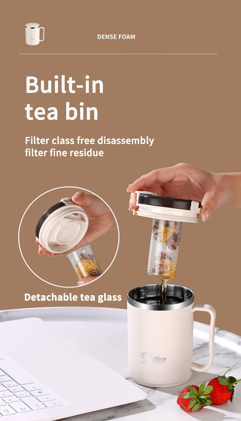WORTHBUY Copo de café térmico de parede duplo com filtro e colher 304 copo de