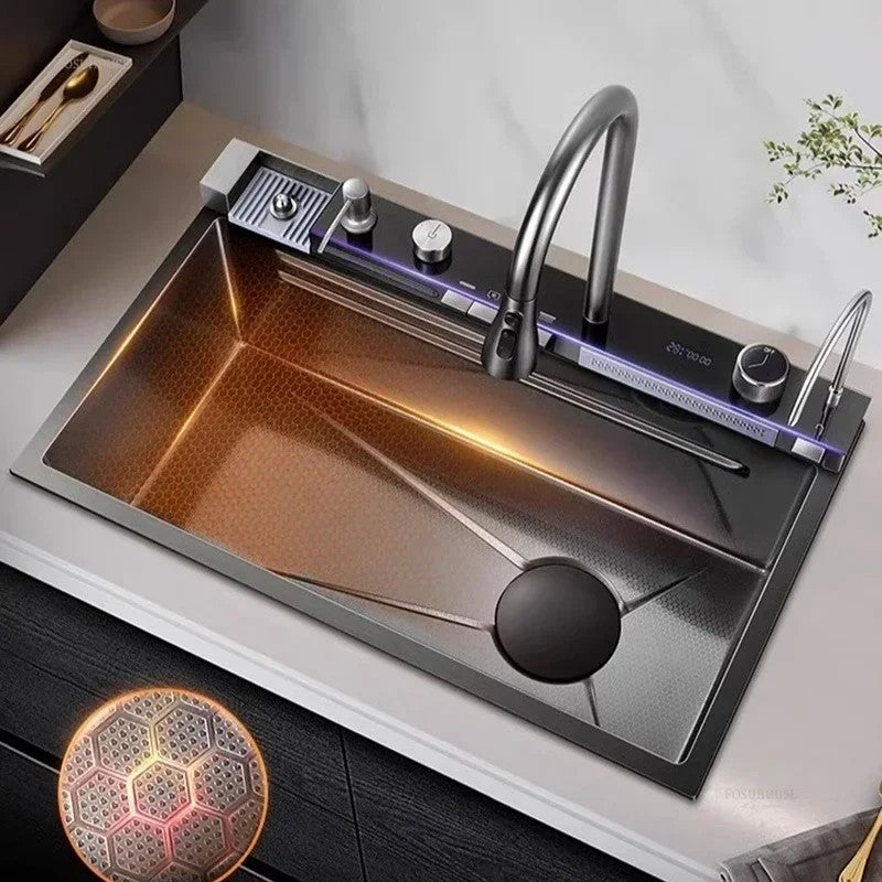 Pias de cozinha inteligentes com slot único para apartamentos, pias multifuncio