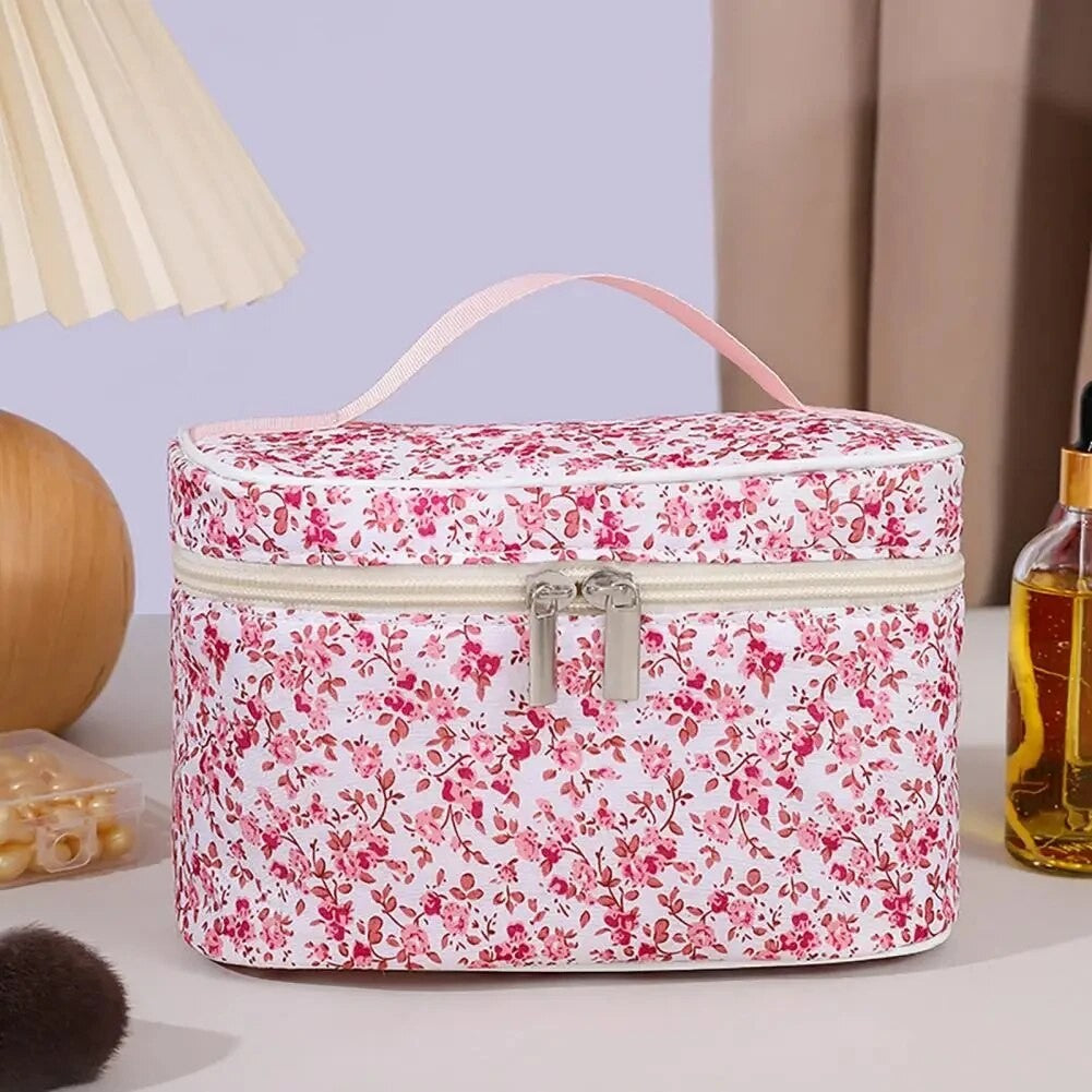Bolsa cosmética de algodão padrão floral capacidade saco cosmético duplo zí