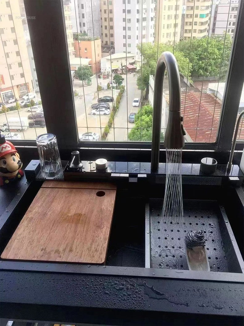Pias de cozinha inteligentes com slot único para apartamentos, pias multifuncio