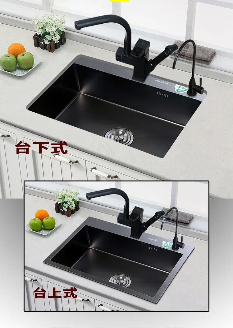 Pias simples feitas à mão para bancada de cozinha, pias de lavagem nano pretas