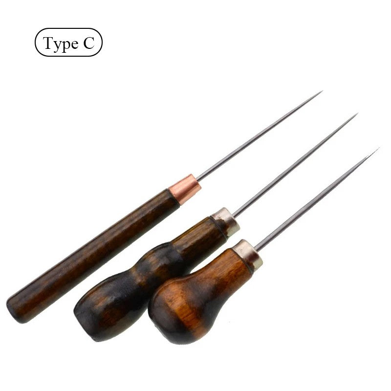 Lmdz punho de madeira furador de couro ferramentas de perfuração de couro fura