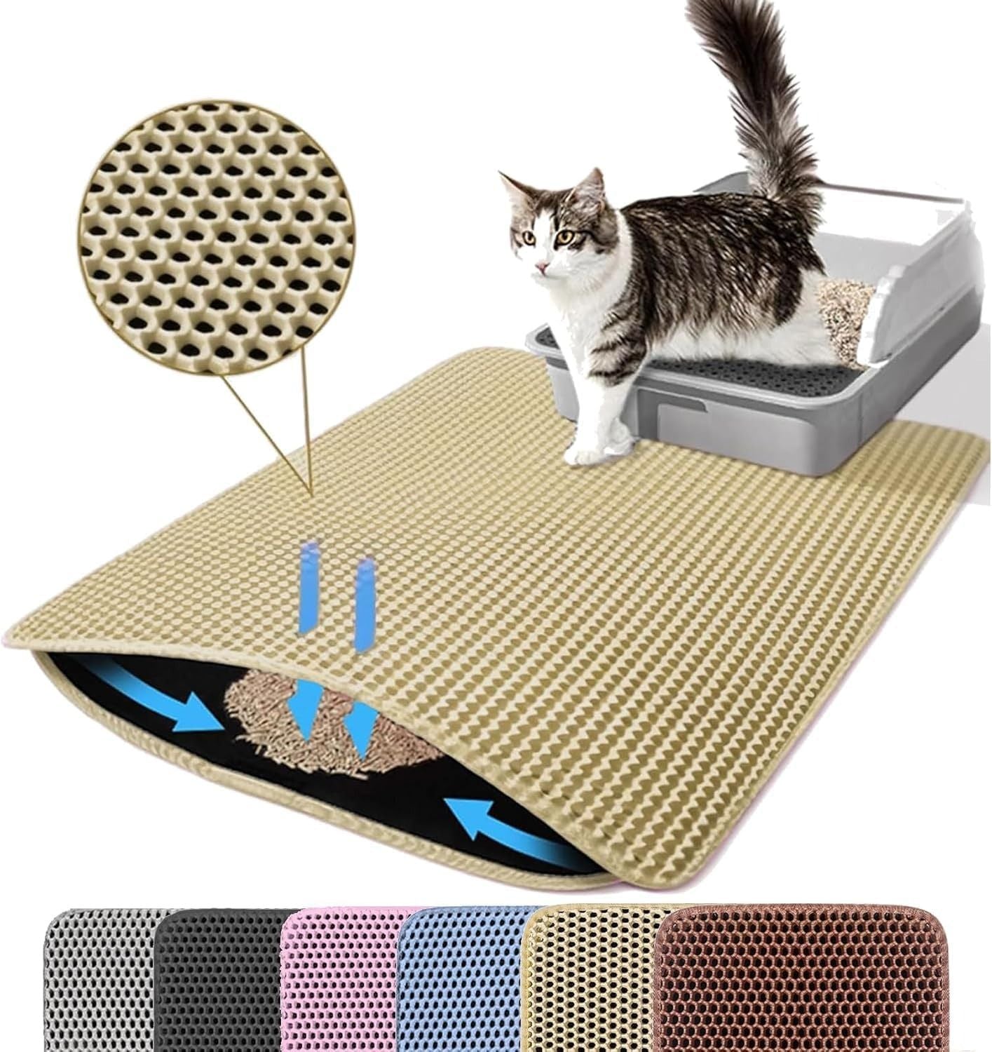 Tapete de areia para gatos, camada dupla, reforçada, grande, caixa de areia par