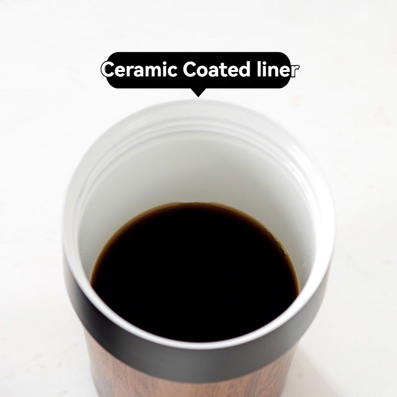 Caneca de café portátil de grãos de madeira com tampa Copo isolado a vácuo C