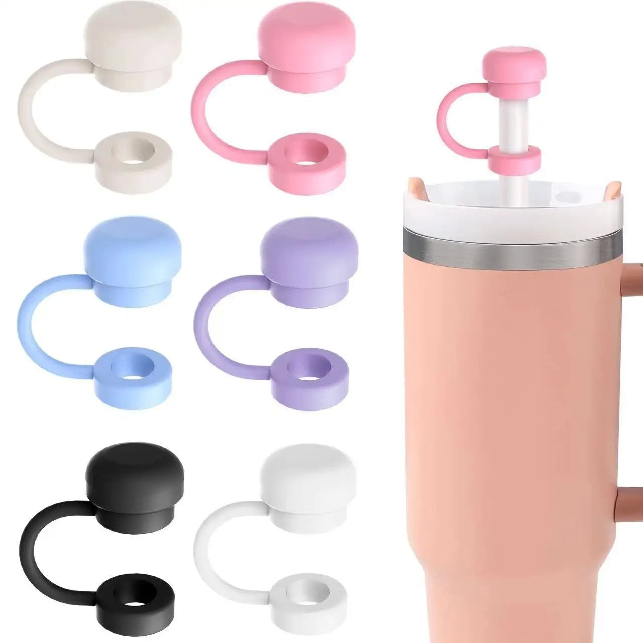 Tampa de palha reutilizável, toppers de palha de silicone, compatível com stan