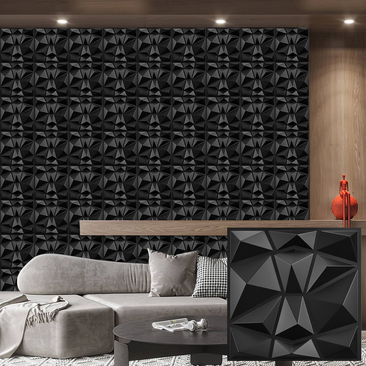 Painel de parede texturizado 3D KUUJOJOJO para decoração de parede interna, ad