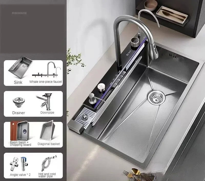 Pias de cozinha inteligentes com slot único para apartamentos, pias multifuncio