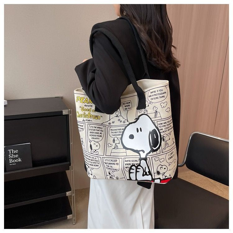Nova bolsa de lona snoopy grande capacidade dos desenhos animados bonito sacola