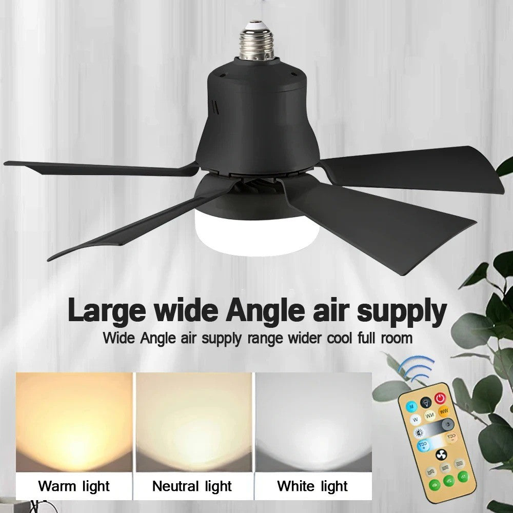 Ventilador de teto led com luz controle remoto regulável 30w e27 base moderna i