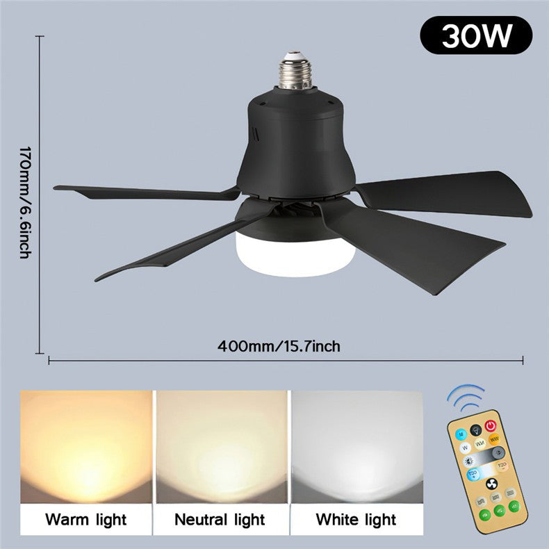 Ventilador de teto led com luz controle remoto regulável 30w e27 base moderna i