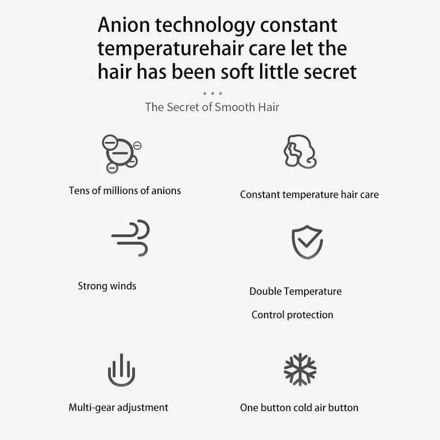 Secador de cabelo de íon negativo de alta velocidade Secador de cabelo profissi