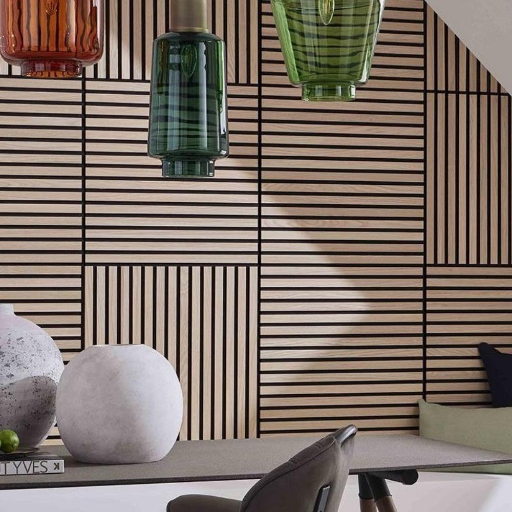 Design moderno ecológico 600x600mm painel acústico de ripas de madeira 2 peça