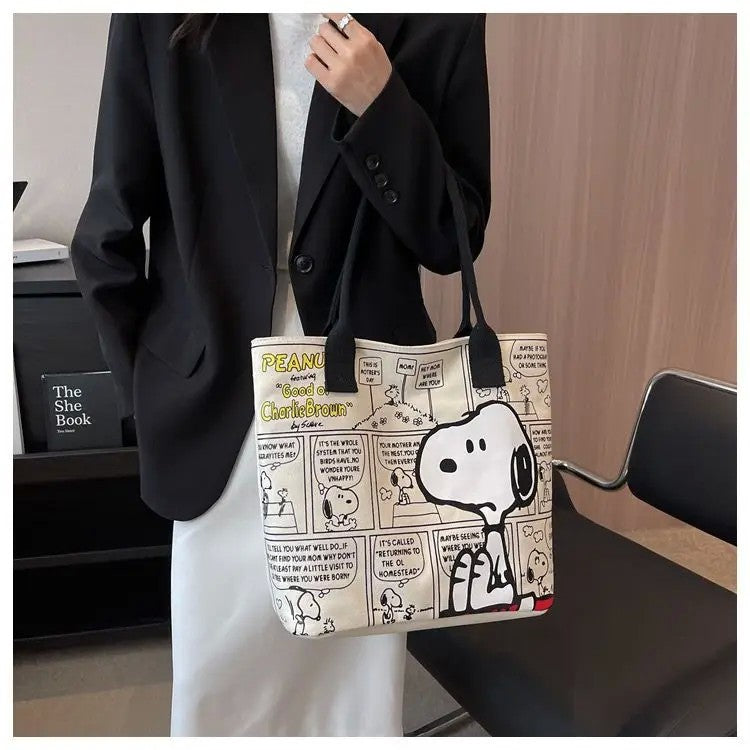 Nova bolsa de lona snoopy grande capacidade dos desenhos animados bonito sacola